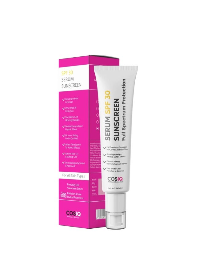 CosIQ Cos-IQ Sunscreen SPF 30 PA++++ | Clinically Tested Lightweight | No White Cast | Broad Spectrum Serum-Based Sunscreen, UVA, UVB and IR Protection | For Women & Men | 100ml - Image 1