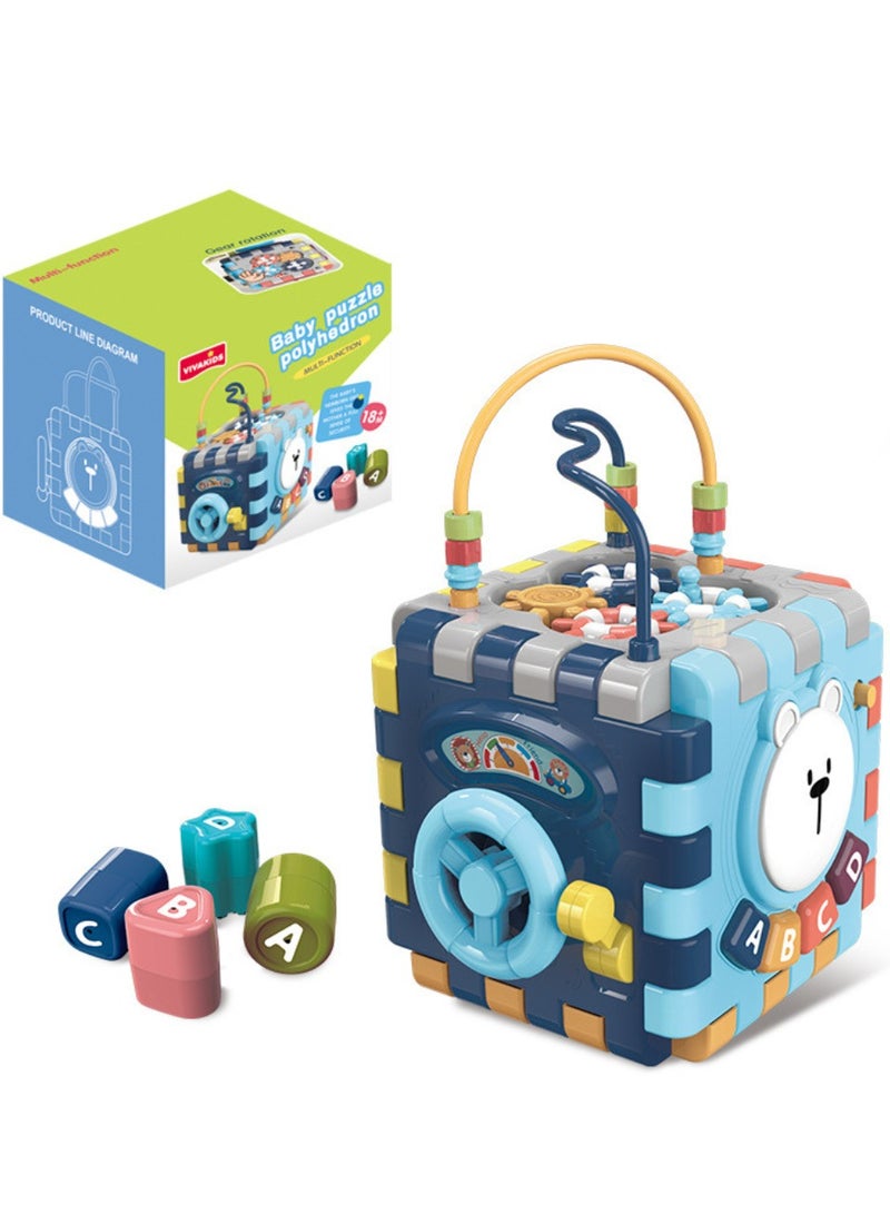 لعبة صندوق الألغاز السداسي للأطفال مع خرز، طبل موسيقي بالتصفيق، لعبة تعليمية مبكرة متعددة الأوجه - Image 1