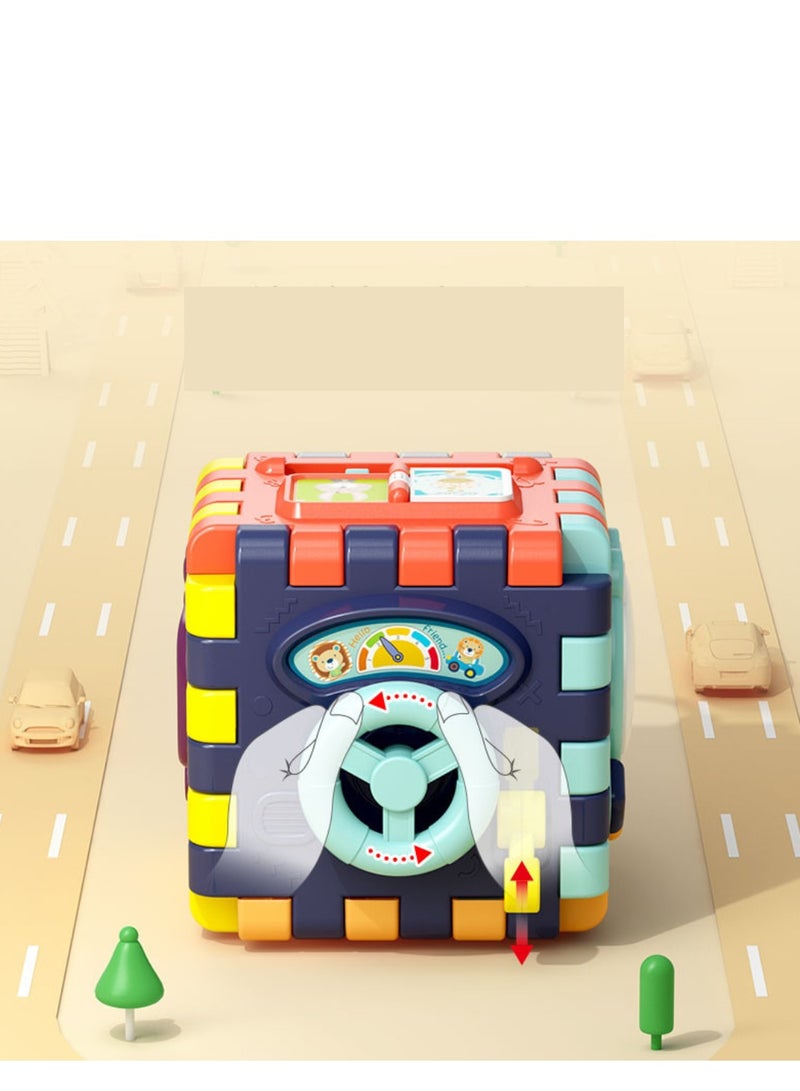 لعبة صندوق الألغاز السداسي للأطفال مع خرز، طبل موسيقي بالتصفيق، لعبة تعليمية مبكرة متعددة الأوجه - Image 3
