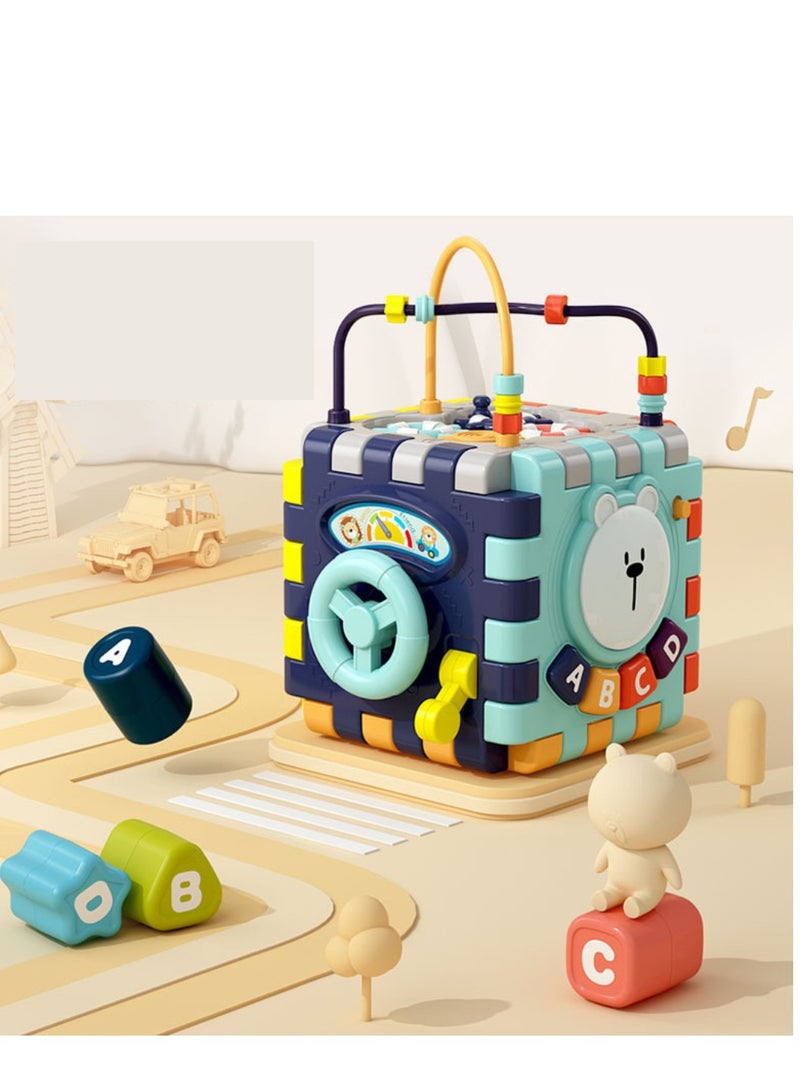لعبة صندوق الألغاز السداسي للأطفال مع خرز، طبل موسيقي بالتصفيق، لعبة تعليمية مبكرة متعددة الأوجه - Image 5