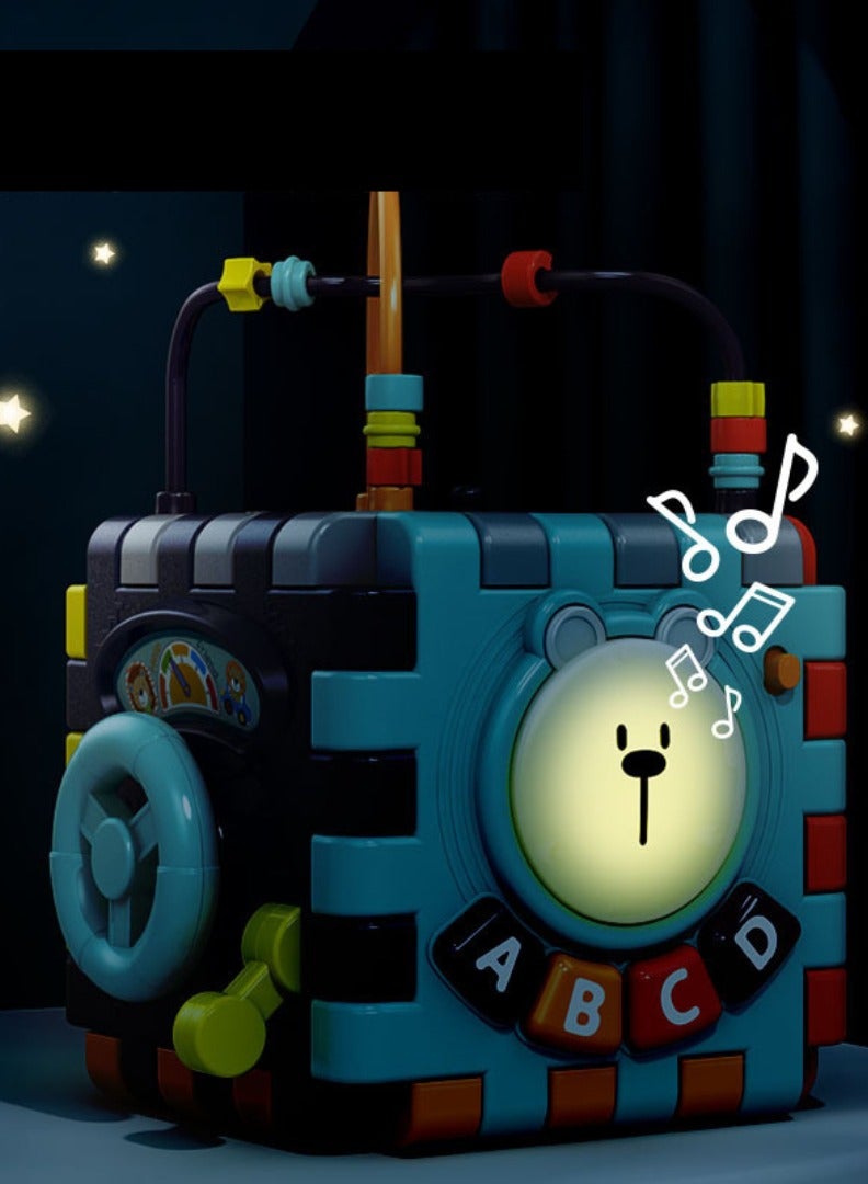 لعبة صندوق الألغاز السداسي للأطفال مع خرز، طبل موسيقي بالتصفيق، لعبة تعليمية مبكرة متعددة الأوجه - Image 4