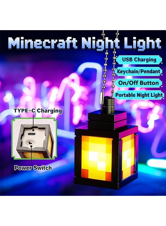 Minecraft Mini Night Light Portable Rechargeable LED Keychain Lamp for Gamers, Kids Bedroom, Desk Decor, and Backpack Accessory,yellow - Image 4