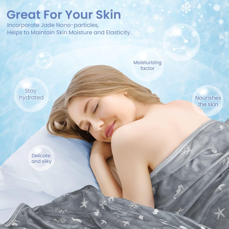 Elegear Cooling Blanket Tie Dye, Q-Max>0.5 Japanese Arc-Chill Cooling Fiber, Both Sides[Cooling/Cotton] for All-Season, Soft Breathable Blankets Keep Adults/Child/Baby Cool (Gray, Throw XL 51"x67") - Image 4