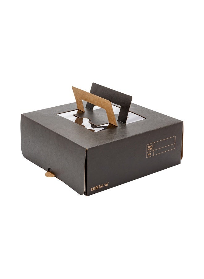 Restaurantware Cater Tek Square Black Paper Cake / Lunch Box - with Pop-Up Handle, Window - 9" x 9" x 3 1/2" - 50 count box - Image 1