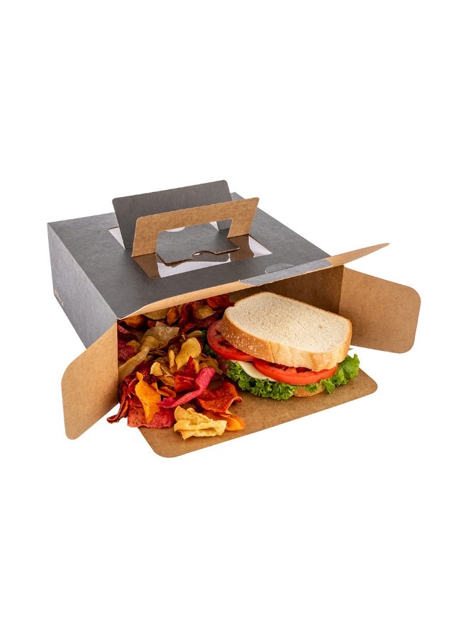 Restaurantware Cater Tek Square Black Paper Cake / Lunch Box - with Pop-Up Handle, Window - 9" x 9" x 3 1/2" - 50 count box - Image 2