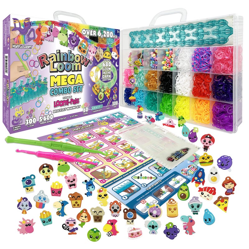 Rainbow Loom LoomiPals Glow in The Dark Mega Combo Set Features 60 Cute Assorted LP Charms The New RL20 Alpha Pony Beads 17 Colored Bands 2 Glow All in a Carrying Case for Boys and Girls 7