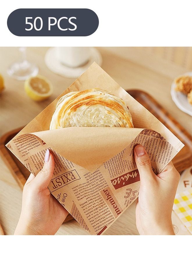 Ant 50-Piece Kraft Paper Packing Bags, Donut Bread Bags Sandwich Packing Bags, Wedding Decoration Food Greaseproof Paper Bags(18*18cm)  - Image 1