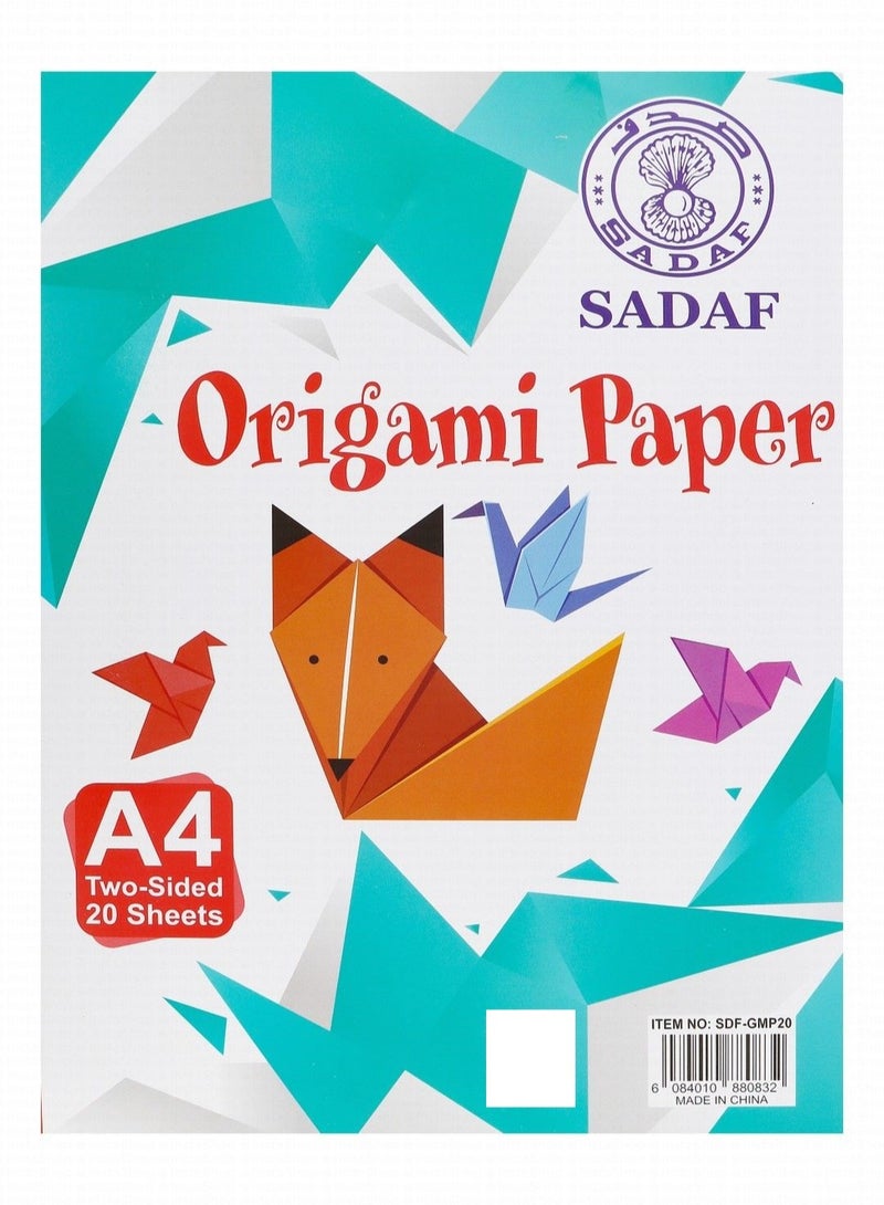 Sadaf ورق أوريجامي متعدد الألوان مقاس A4 مكون من 20 ورقة - Image 1