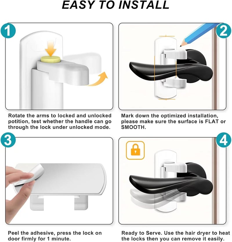 Matenf Childproof Door Lever Lock 2 Pack Prevents Toddlers Pets From Opening Doors Door Handle Lock for Babyproofing Durable Safe ABS Material Strong Adhesive No Drill Tool Needed Easy to Install - Image 4