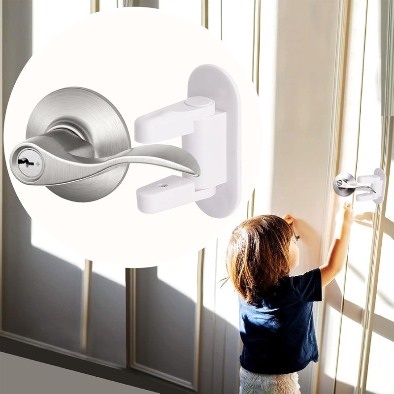 Matenf Childproof Door Lever Lock 2 Pack Prevents Toddlers Pets From Opening Doors Door Handle Lock for Babyproofing Durable Safe ABS Material Strong Adhesive No Drill Tool Needed Easy to Install - Image 1