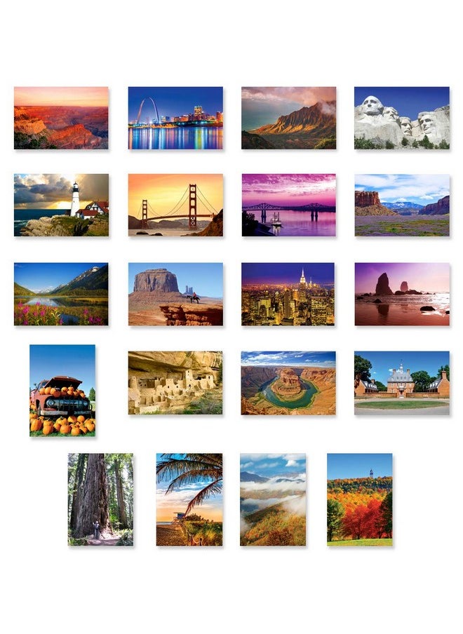 Postcard Fair AMERICA THE BEAUTIFUL postcard set of 20. Post card variety pack depicting United States travel sites and American theme postcards. Made in USA.  - Image 1
