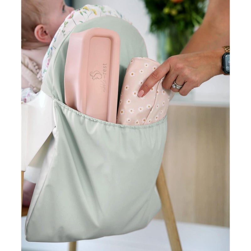 Nibble and Rest Highchair Handy Pocket Pouch, Compatible with IKEA Antilop Highchair, High Chair Accessories, Wipeable and Waterproof Material, One Large Pouch with an Internal Zip Pocket-(Sage) - Image 1