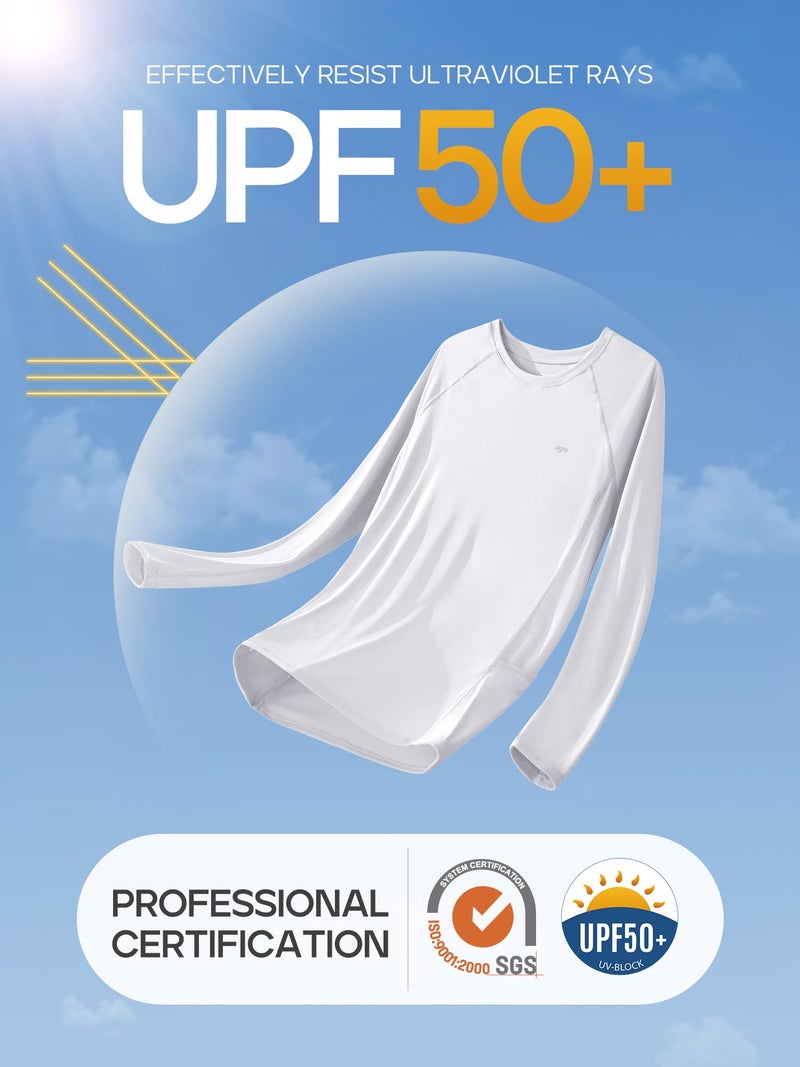 IUGA White Long Sleeve Shirts for Women UPF 50+ Rash Guard Workout Tops with Pockets Dry Fit Hiking Gym Athletic Outfits - Image 4