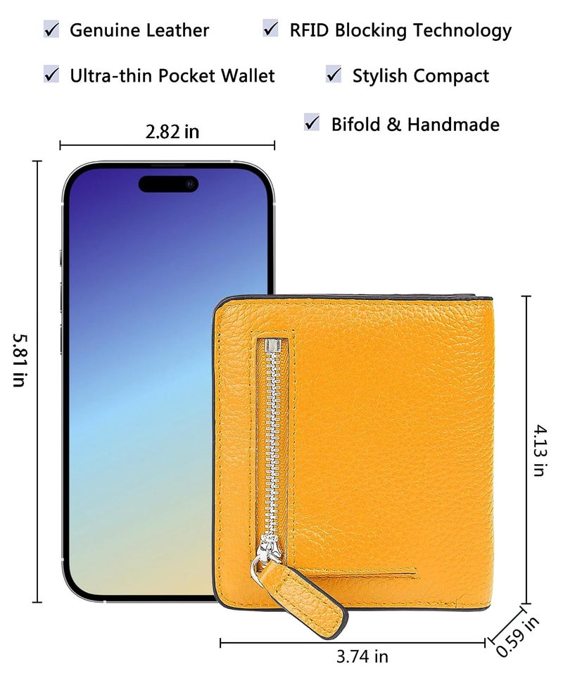 AINIMOER Small Leather Wallet for Women, Ladies Credit Card Holder RFID Blocking Women's Mini Bifold Pocket Purse, Yellow - Image 5