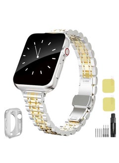 MBNIBNVT Slim Watch Band Compatible with Apple Watch Band 41mm 44mm 45mm 42mm 40mm 38mm Stainless Steel Thin iWatch Bands for Apple Watch Series 8 7 6 5 4 3 2 1 SE Ultra Apple Watch Band for Women