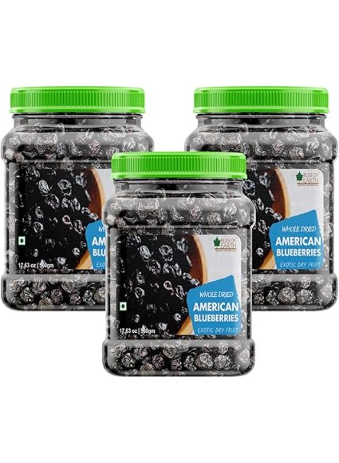 BLISS OF EARTH Whole Dried American Blueberries 500g Pack of 3 - Image 1