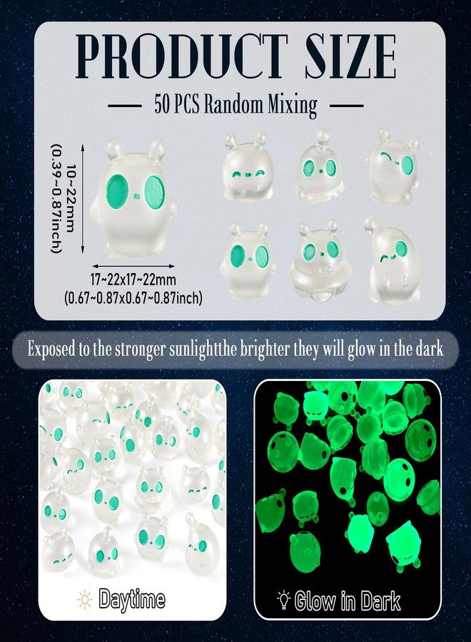 Craftdady 50Pcs Mini Alien Figurines Glow in The Dark Funny UFO Sci-fi Resin Cartoon Luminous Opaque Resin ET Display Ornaments for Halloween Party Favors Home Office Desk Decoration - Image 2