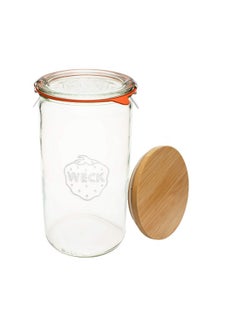 Weck Weck Jar 974 Glass Jars 1.5L with Large Storage Capacity Preserving Jars with Airtight Lids Suitable for Pickling - 1 Jar with Glass Lid & Wooden Lid 54 fl. oz  - Image 1