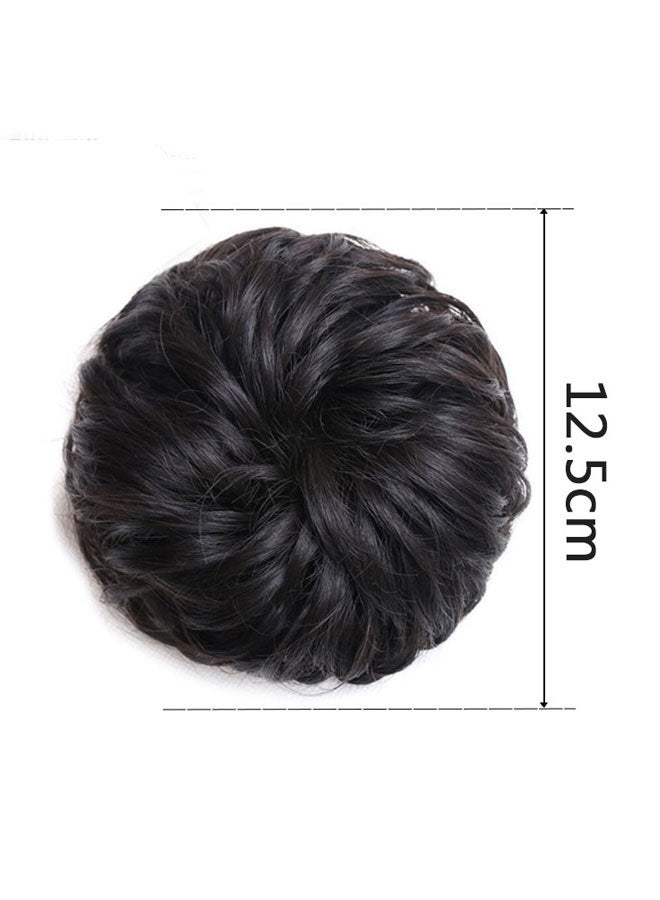 وهاواي Messy Hair Bun, Synthetic Hair Extensions Curly Wavy Ponytail Hairpieces Hair Scrunchies with Elastic Rubber Band for Women Girls Updo Donut Natural Black - Image 2