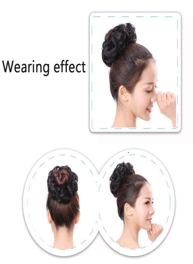 وهاواي Messy Hair Bun, Synthetic Hair Extensions Curly Wavy Ponytail Hairpieces Hair Scrunchies with Elastic Rubber Band for Women Girls Updo Donut Natural Black - Image 4