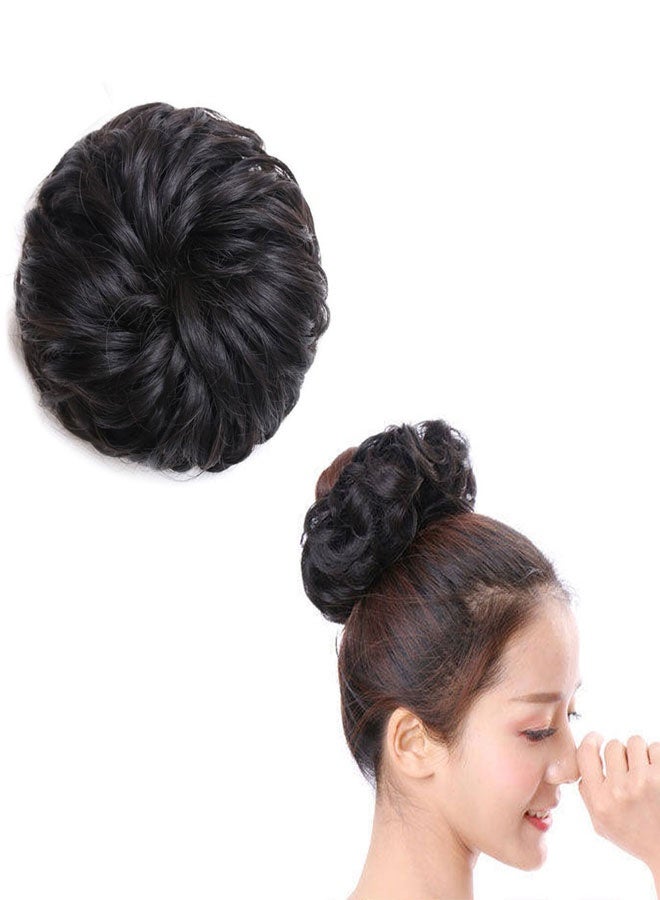 وهاواي Messy Hair Bun, Synthetic Hair Extensions Curly Wavy Ponytail Hairpieces Hair Scrunchies with Elastic Rubber Band for Women Girls Updo Donut Natural Black - Image 1
