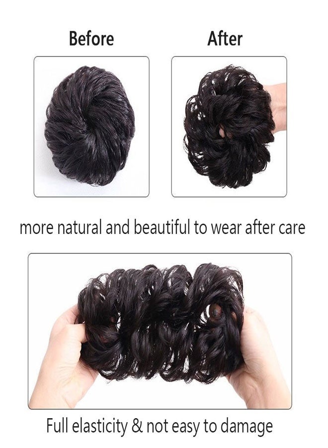 وهاواي Messy Hair Bun, Synthetic Hair Extensions Curly Wavy Ponytail Hairpieces Hair Scrunchies with Elastic Rubber Band for Women Girls Updo Donut Natural Black - Image 5