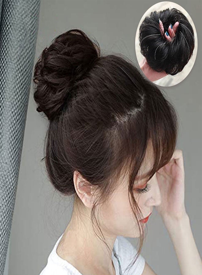 وهاواي Messy Hair Bun, Synthetic Hair Extensions Curly Wavy Ponytail Hairpieces Hair Scrunchies with Elastic Rubber Band for Women Girls Updo Donut Natural Black - Image 3