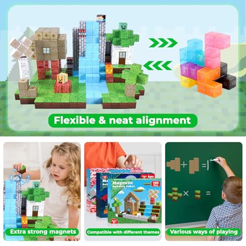 Annexfun Magnetic Blocks-100PCS Magnetic Building Blocks, Magnetic Tiles Kids Build Cubes 2025 Upgraded STEM Game Toys, Christmas Birthday Gifts for Boys & Girls Ages 3+ - Image 5