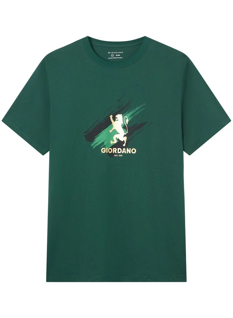 GIORDANO Men's Slim Fit Lion Graphic Tee