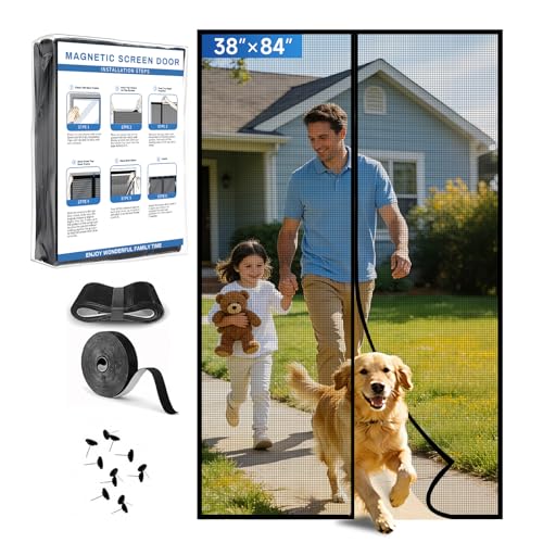 LONGEAS Magnetic Screen Door Upgraded PET Mesh Stronger Than Fiberglass and Polyester,Hands Free,Keeps Bugs Out,Pet & Kid Friendly，Suitable for Home and Screen Size 38" X 84" - Image 1
