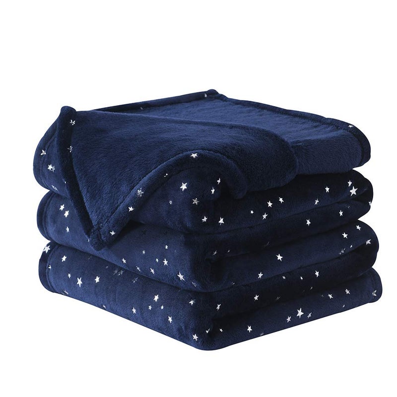 NANPIPER Throw Blanket Ultra Soft Thick Microplush Bed Blanket All Season Premium Fluffy Microfiber Fleece Throw for Sofa Couch Throw Size 90x90 Navy Blue