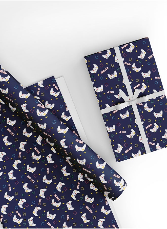 Share the Love Gamer Theme Wrapping Paper Blue (Pack of 4)  - Image 1