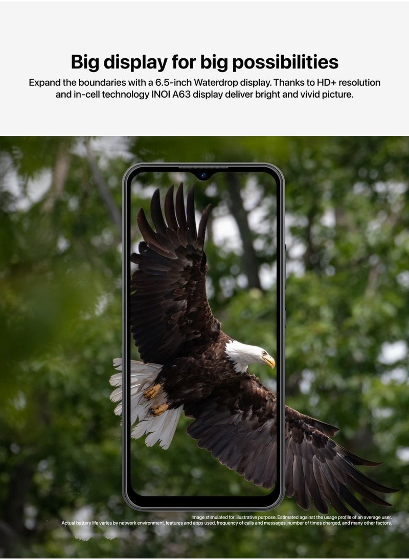 INOI - A63, 4G LTE, Octacore 3GB RAM + 64GB, 6.5” IPS HD+ Display, Dual Camera, Finger Print Sensor, Black, Middle East Version - Image 1