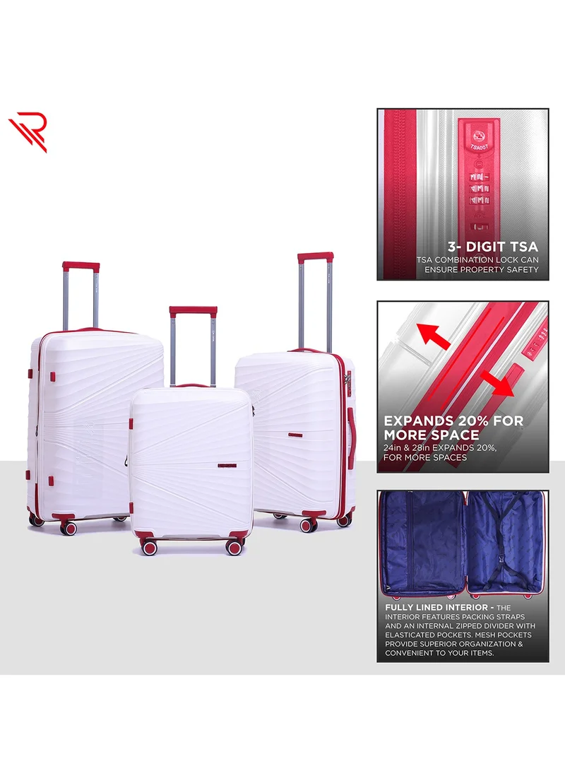 Reflection Reflection PP Luggage, Lightweight Hardshell, Expandable with 4 Spinner Wheels and TSA Lock (28-Inch, White)