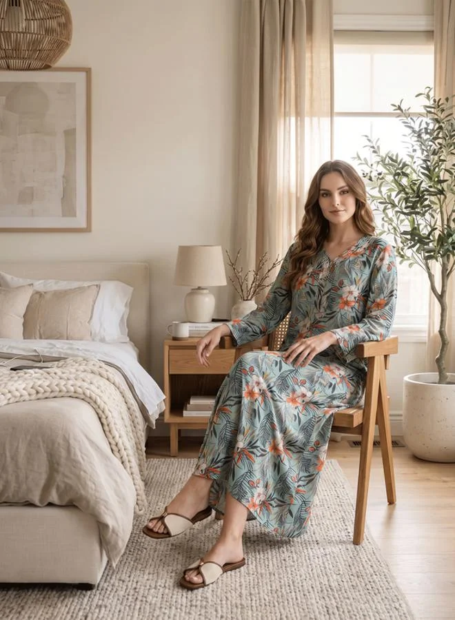 Mish Green Tropical Floral Maxi Nightdress