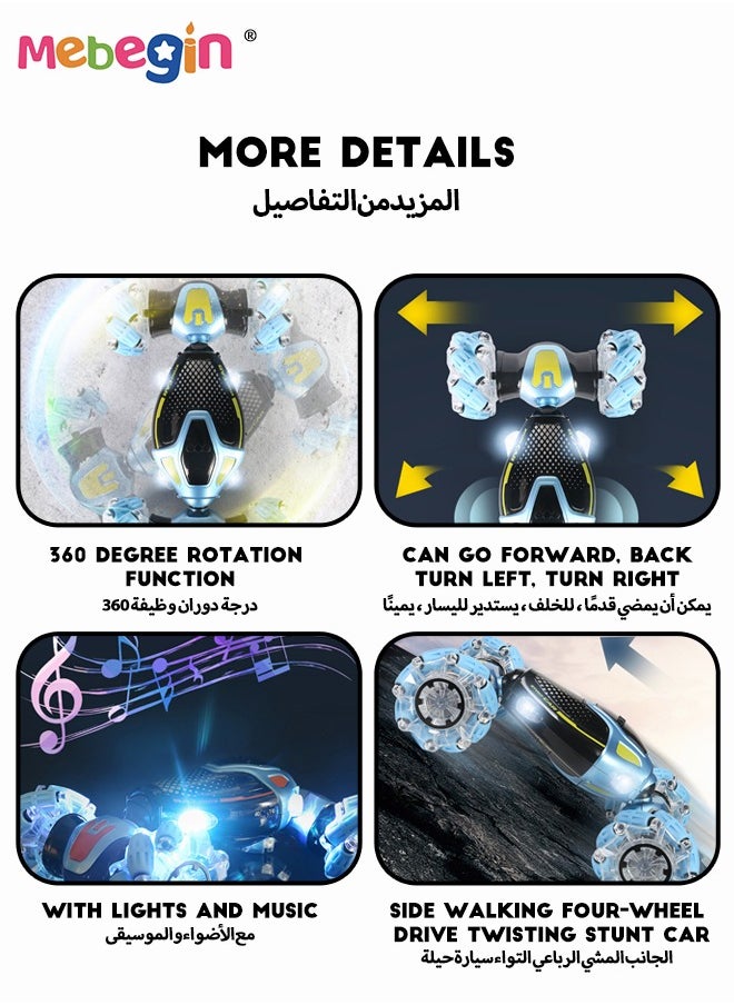 MEBEGIN Remote Control Car Toy for Boys Girls 2.4 GHz Double Side Radio Control Drift Race Car Gesture Induction Luminous Music Drift Off-road Climbing Car  - Image 2
