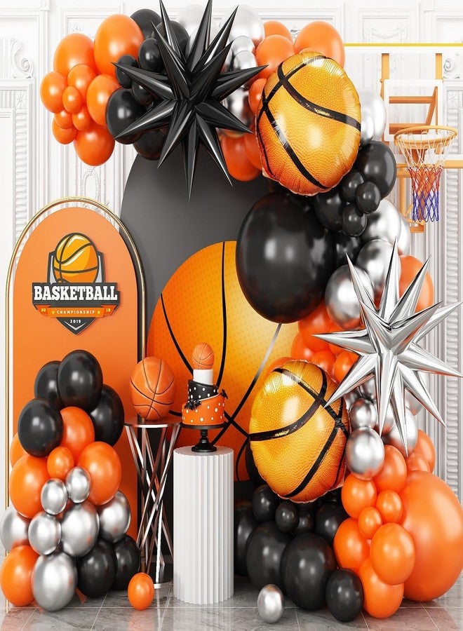 FI - FLICK IN 46 Pcs Basketball Birthday Decoration Items Orange & Black Balloons with Basketball Foil for Game Theme Birthday Party Decorations (Pack of 46) - Image 1