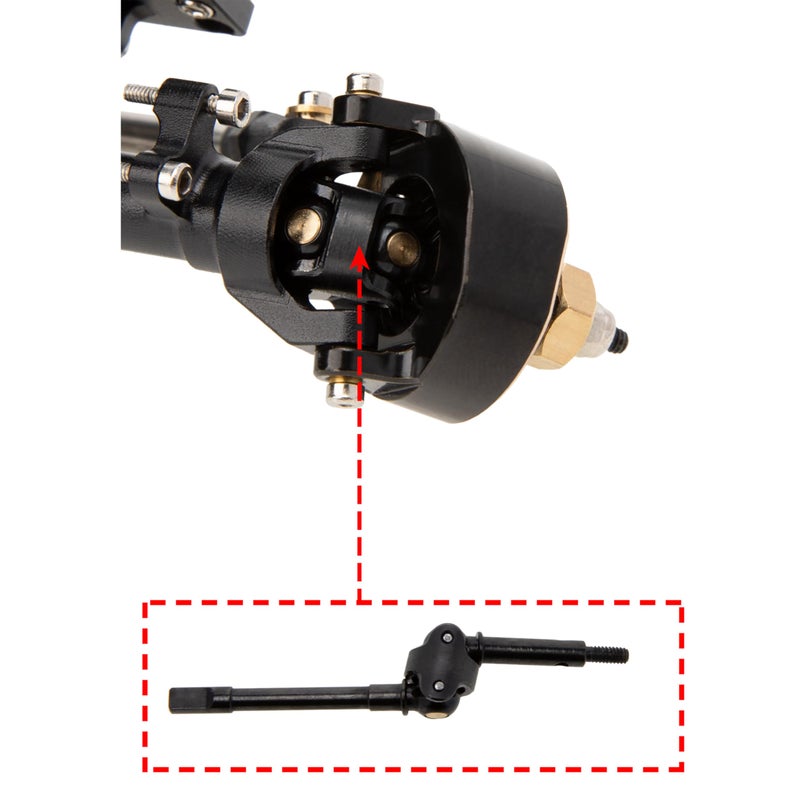 MEUS RACING SCX24 Front Axle Isokinetic 3-Section CVD 52Â° Max. Steering Angle +5mm Widened SCX24 Upgrades for Axial SCX24 Deadbolt C10 JLU Gladiator Bronco 1/24 RC Crawler (Front - Black) - Image 4