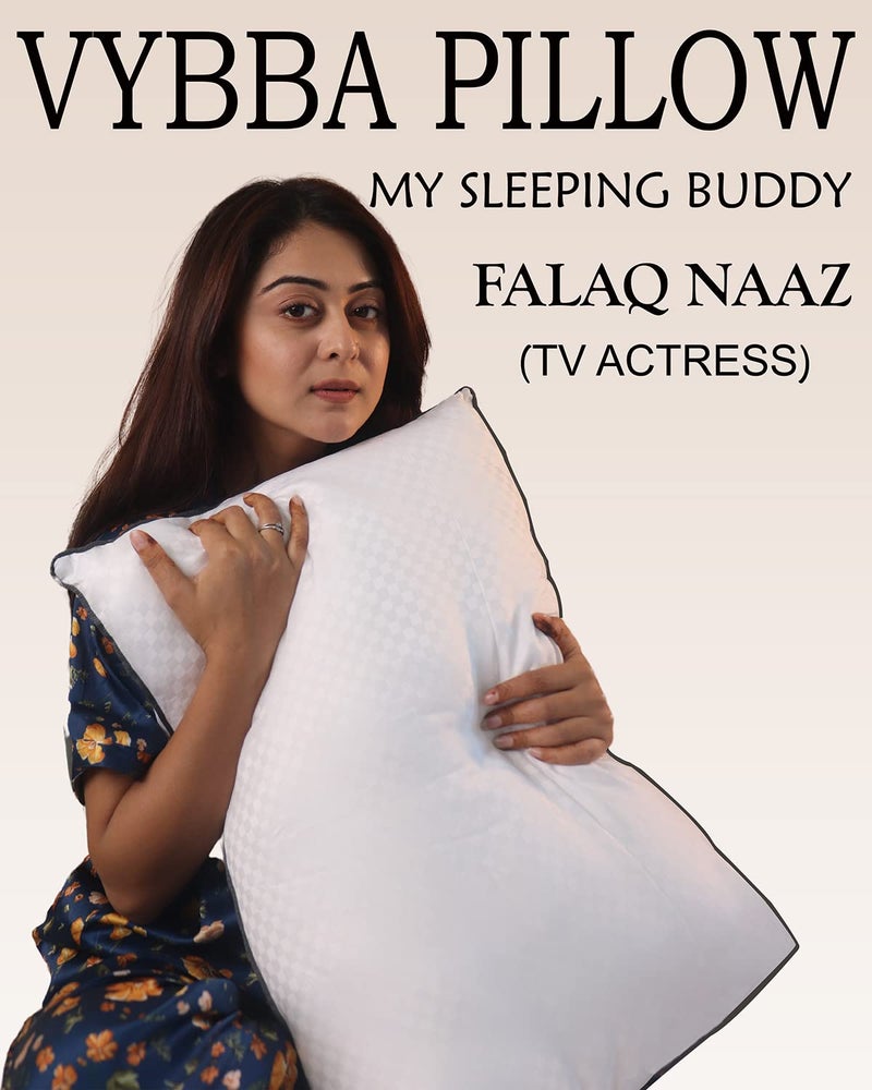 VYBBA Pillow with Zip Height Adjustable Pillow Imported Indonesian Fiber Sleeping Pillows Set of 4 (Satin Check White Color 16X24 inch_ Pillow with 2 Month-Warranty) - Image 3
