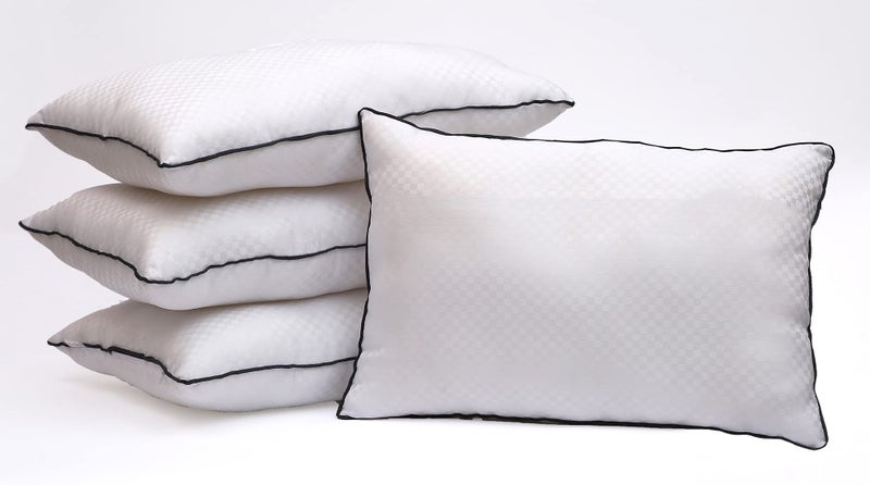 VYBBA Pillow with Zip Height Adjustable Pillow Imported Indonesian Fiber Sleeping Pillows Set of 4 (Satin Check White Color 16X24 inch_ Pillow with 2 Month-Warranty) - Image 1