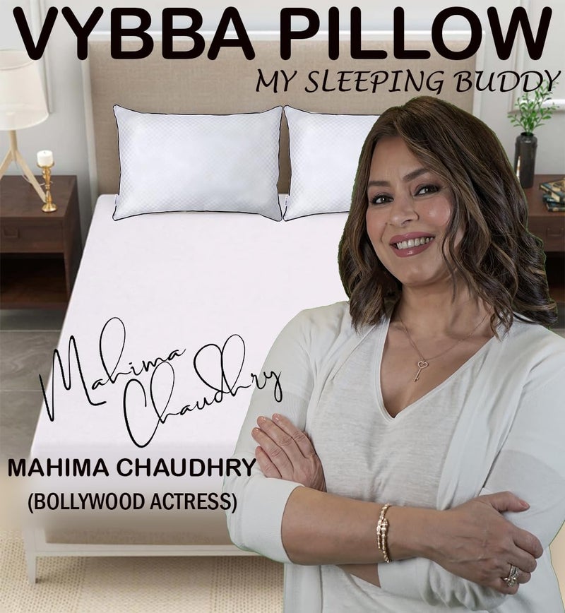 VYBBA Pillow with Zip Height Adjustable Pillow Imported Indonesian Fiber Sleeping Pillows Set of 4 (Satin Check White Color 16X24 inch_ Pillow with 2 Month-Warranty) - Image 2