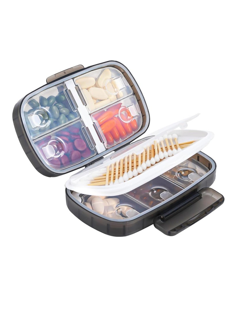 XiuWoo Travel Pill Organizer, Weekly Dispenser 1 Time a Day, Large Box, Moisture Proof 8 Compartment Case, Portable Holder for Medicines, Supplements and Vitamins (Black) - Image 1