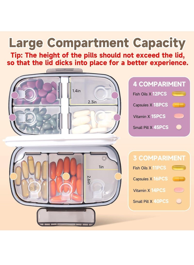 XiuWoo Travel Pill Organizer, Weekly Dispenser 1 Time a Day, Large Box, Moisture Proof 8 Compartment Case, Portable Holder for Medicines, Supplements and Vitamins (Black) - Image 2