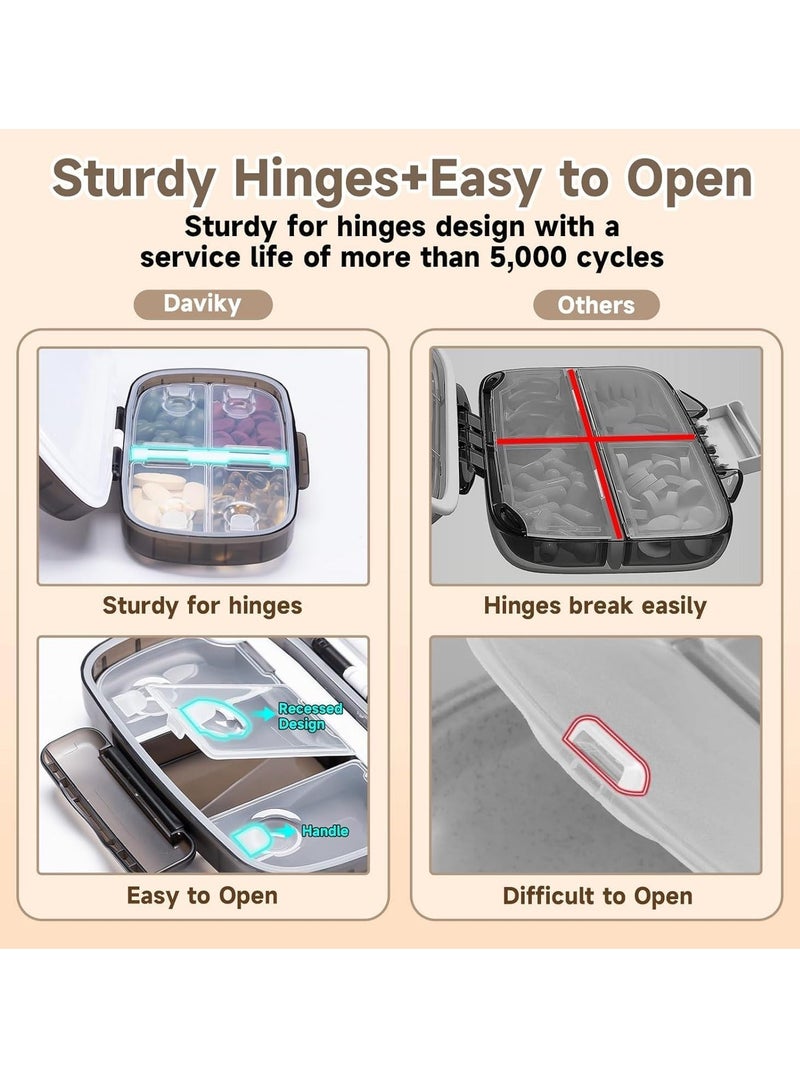 XiuWoo Travel Pill Organizer, Weekly Dispenser 1 Time a Day, Large Box, Moisture Proof 8 Compartment Case, Portable Holder for Medicines, Supplements and Vitamins (Black) - Image 5