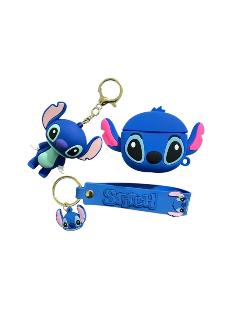 Compatible with Stitch AirPods 4 Case , Protective Silicone Cute Funny Kawaii for Stitch AirPods 4 Case, Kids Teens Boys Girls Cartoon 3D Cover for AirPods 4 Case Stitch with Ring (Big Ear Blue Stitch)  - Image 1
