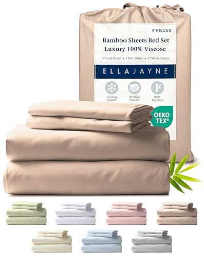 Ella Jayne Viscose Derived from Bamboo Sheets King Size Set 4 Pieces King Size Ultra Soft  Luxuriously Cooling EcoFriendly King Size Sheets Set Deep Pockets 16 Inch Taupe