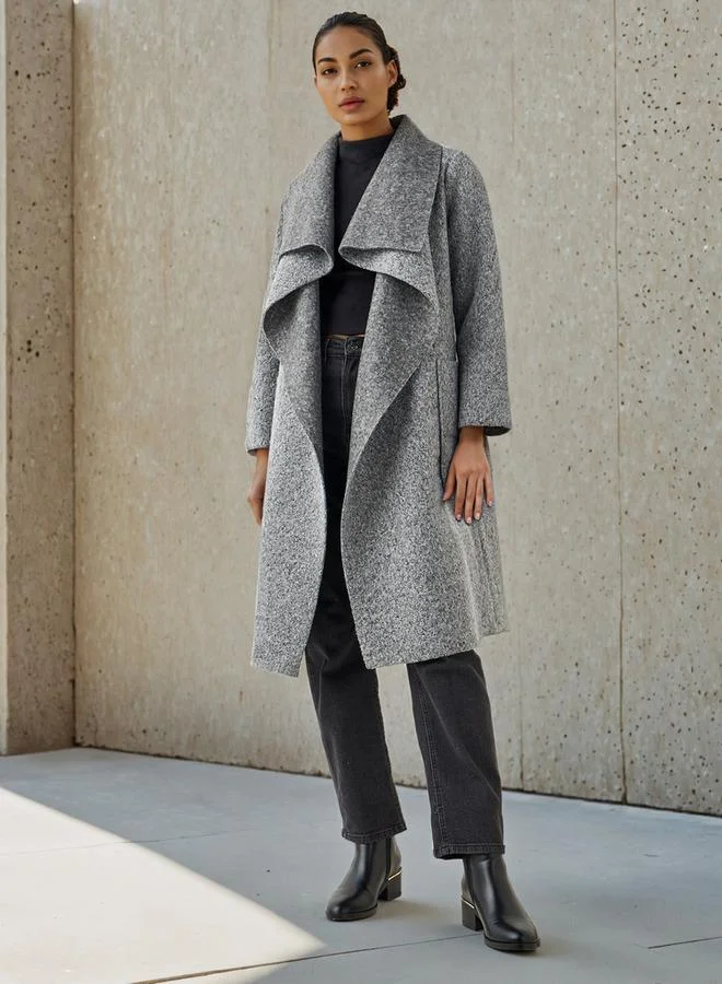 ايكونيك معطف ترنش أنيق بطول الركبة بياقة شلال من البوليستر