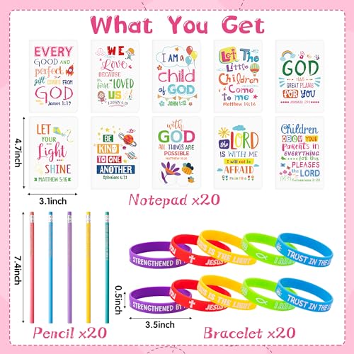 BWkoss 60Pcs Christian Bible Gift for Kid Bulk Bible Verse Notepads with Pencil Silicone Bracelet Religious Mini Notebook Wristband Pencil Kit for Teacher Appreciation Week End of School Year Graduation Gift - Image 2