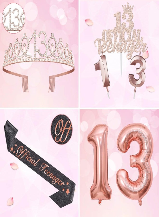 YeohJoy 13th Birthday Decorations for Girls with Black Official Teenager Sash and Tiara, 13 Official Teenager Cake Topper and Candles, Number Balloons Rose Gold, Teen Girl Gifts for 13 Year Old - Image 4
