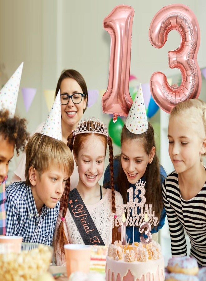 YeohJoy 13th Birthday Decorations for Girls with Black Official Teenager Sash and Tiara, 13 Official Teenager Cake Topper and Candles, Number Balloons Rose Gold, Teen Girl Gifts for 13 Year Old - Image 3